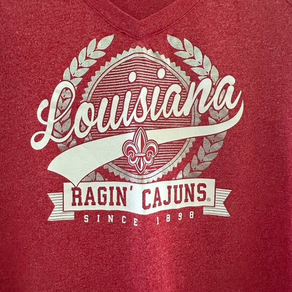 Louisiana Ragin Cajuns Red V-Neck T-Shirt 2XL By Creative Apparel Concepts With - Picture 3 of 4